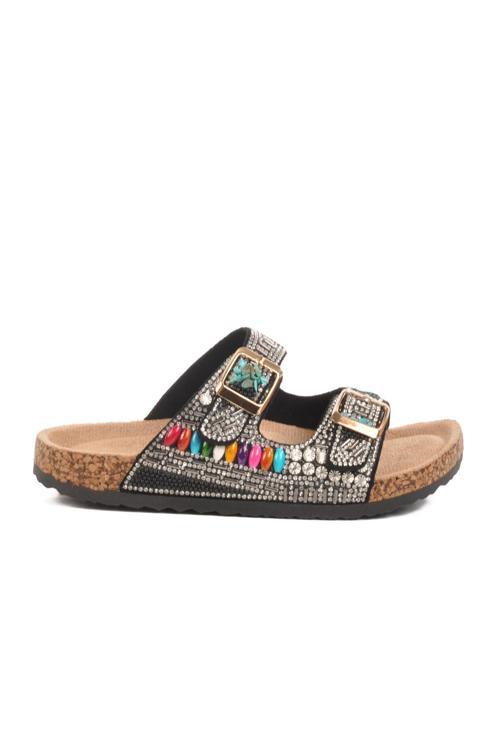 Siyah Taş İşlemeli Kız Çocuk Terlik 25Y106-6  F