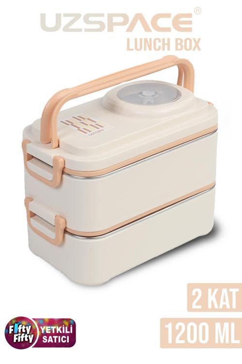 1200 ML İki Kat Dört Bölme Paslanmaz Çelik Lunch Box Yeni Nesil Sefer Tası-Sos Kaseli Model-FFLBOX8023
