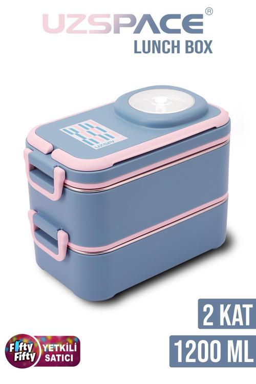 1200 ML İki Kat Dört Bölme Paslanmaz Çelik Lunch Box Yeni Nesil Sefer Tası-Sos Kaseli Model-FFLBOX8023