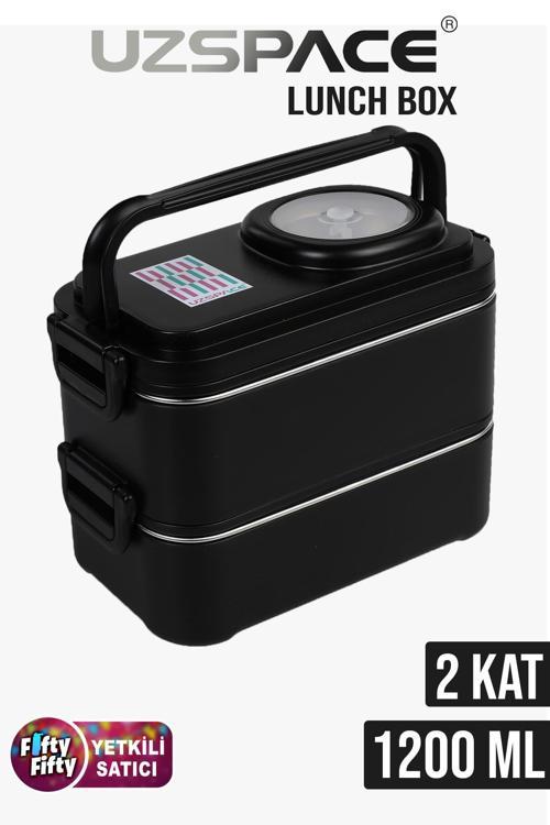 1200 ML İki Kat Dört Bölme Paslanmaz Çelik Lunch Box Yeni Nesil Sefer Tası-Sos Kaseli Model-FFLBOX8023