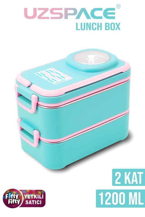 1200 ML İki Kat Dört Bölme Paslanmaz Çelik Lunch Box Yeni Nesil Sefer Tası-Sos Kaseli Model-FFLBOX8023