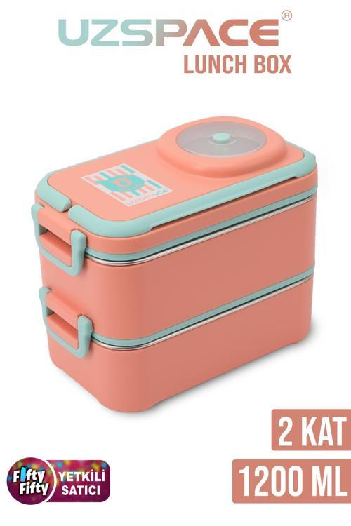 1200 ML İki Kat Dört Bölme Paslanmaz Çelik Lunch Box Yeni Nesil Sefer Tası-Sos Kaseli Model-FFLBOX8023