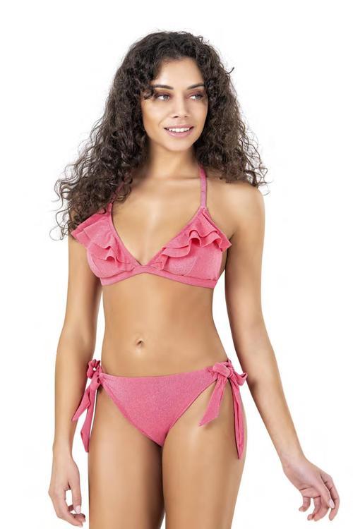 Fırfırlı Bikini Takım Plaj Giyim | Pembe 22217  