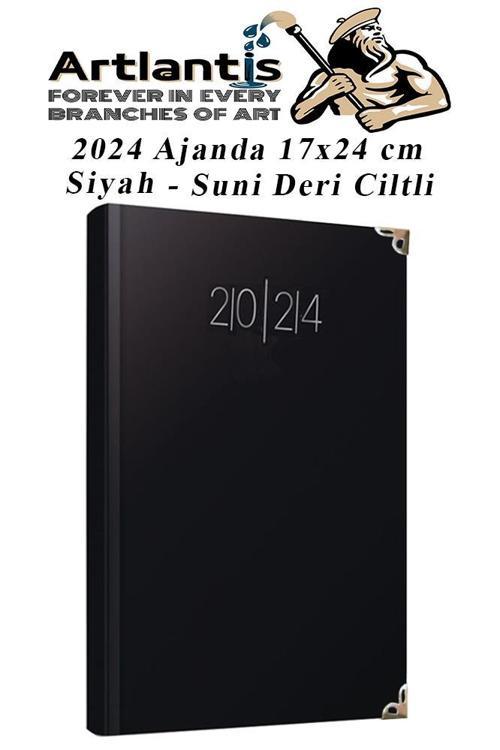 2024 Ajanda Siyah 17X24 cm Çizgili 1 Adet Günlük Planlayıcı Suni Deri Ciltli Ajanda 2024 Ofis Okul Büro