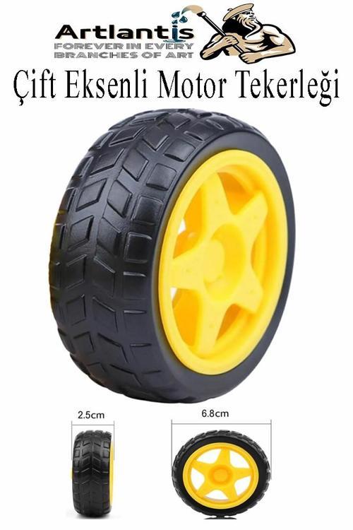 Çift Eksenli Motor Tekerleği 1 Adet Sarı Dc Motor Arduino Robotik Motor Tekerlek Deney Okul Bilim Araba Yapım