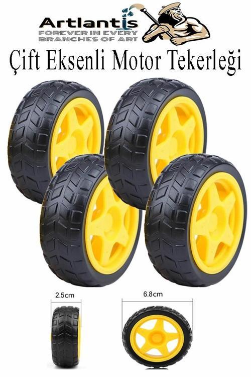 Çift Eksenli Motor Tekerleği 4 Adet Sarı Dc Motor Arduino Robotik Motor Tekerlek Deney Okul Bilim Araba Yapım