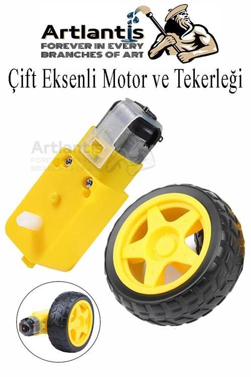 Çift Eksenli Motor ve Tekerleği 1 Paket Sarı Dc Motor Arduino Robotik Motor Tekerlek Deney Okul Bilim Araba Yapım