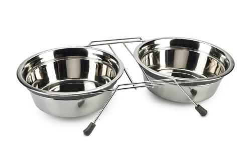 Köpek İkili Mama ve Su Kabı, Paslanmaz Çelik, Sessiz&Kaymaz, 20cm, 2x1600ml