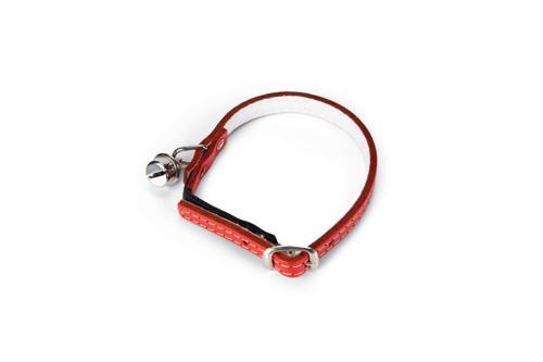 Kedi Boyun Tasması, Deri, Zilli, Kırmızı, 24-29cm