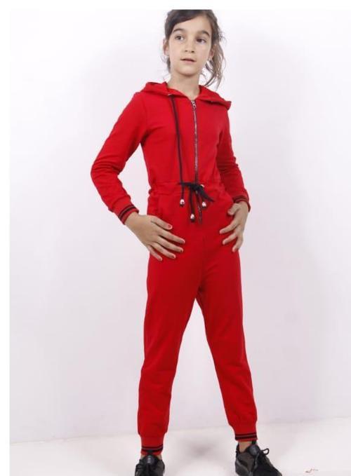 Toontoy Kız Çocuk  Beli Bağçıklı Kapşonlu Tulum