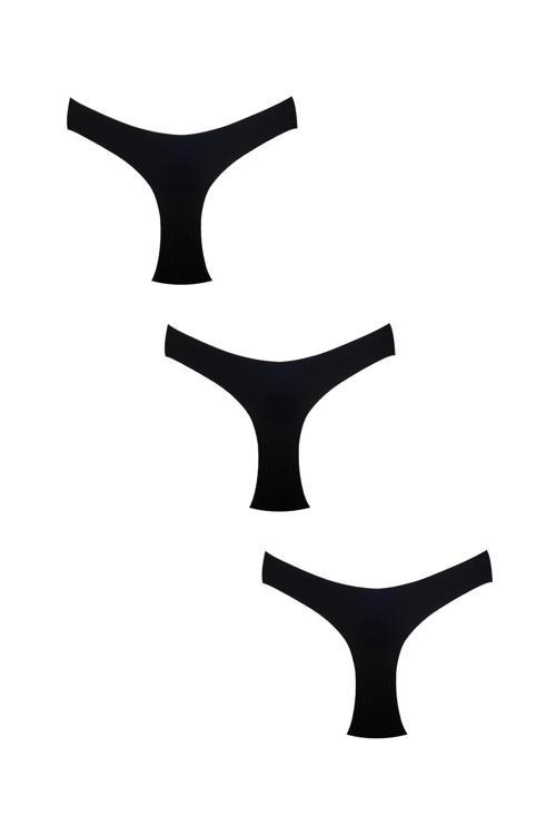 3'lü Paket Pamuklu Lazer Kesim Slip Külot | Siyah 0400
