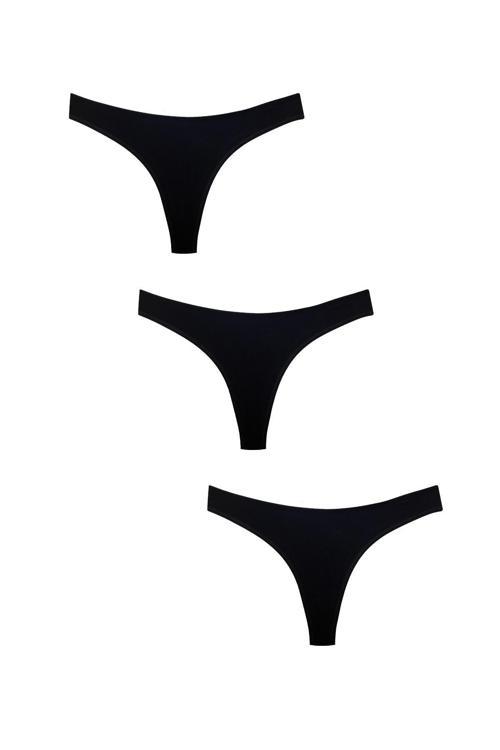 3'lü Pamuklu String Tanga | Siyah 0375