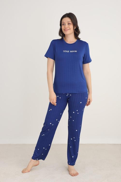 Kadın Yıldız Desenli Bisiklet Yaka Pijama Takım | Saks 80601-1274