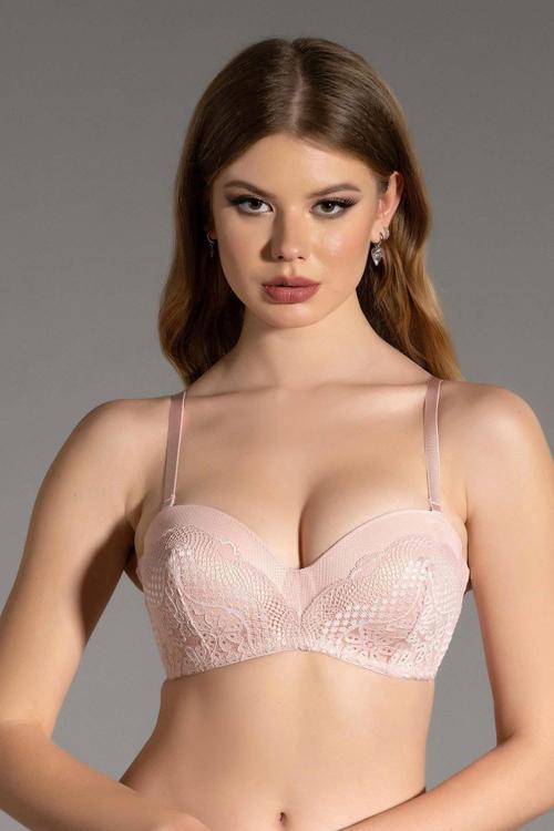 Desteksiz Tül Dantel Detay Sütyen | Pembe 4018