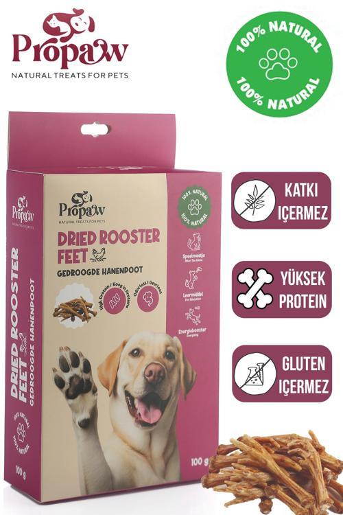Kurutulmuş Horoz Ayak Köpek Ödül Maması Çiğnemelik %100 Doğal Tüm Irklar İçin Yüksek Protein 100 g