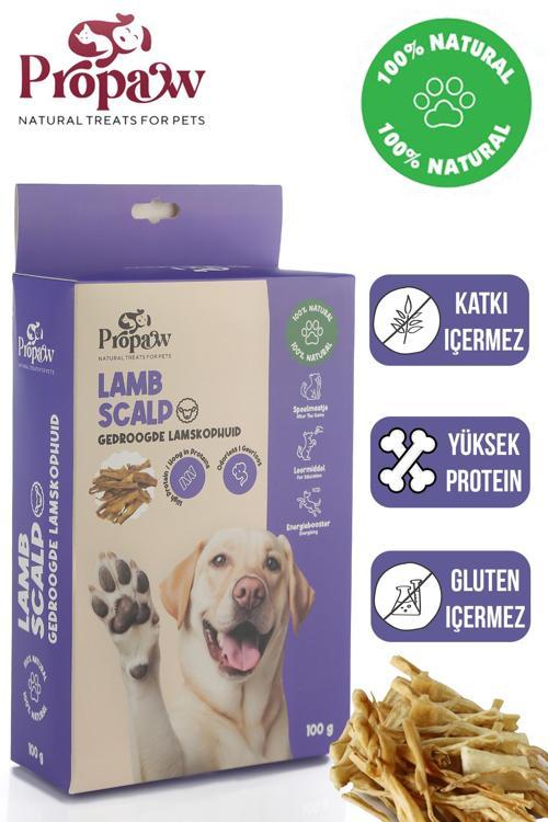 Kurutulmuş Kuzu Kelle Derisi Köpek Ödül Maması Çiğnemelik %100 Doğal Tüm Irklar İçin Protein 100 g