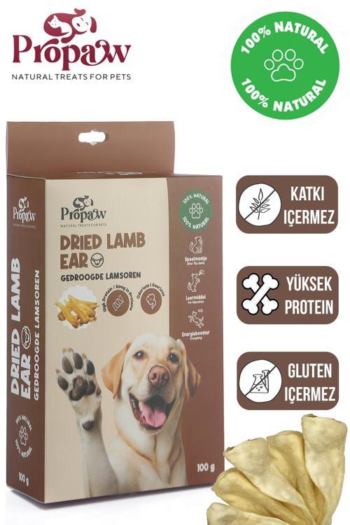 Kurutulmuş Kuzu Kulak Köpek Ödül Maması Çiğnemelik %100 Doğal Tüm Irklar İçin Yüksek Protein 100 g