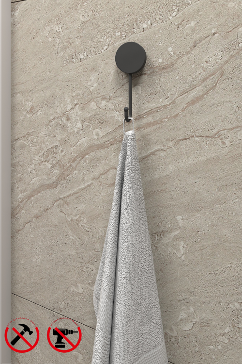 Lotus Yapışkanlı Siyah Tekli Askılık, Banyo Askısı