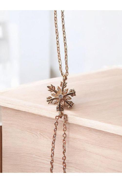 Zirkon Taşlı Rose Gold Kar Tanesi Tasarım Bileklik
