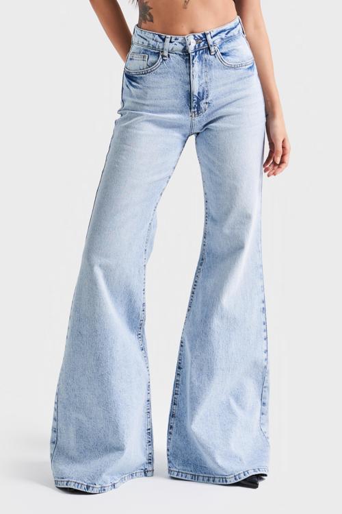 Kadın Kot Rengi 4s5-3 Flare Fit Bol Paça %100 Koton İç Boy 83cm Denim Jean