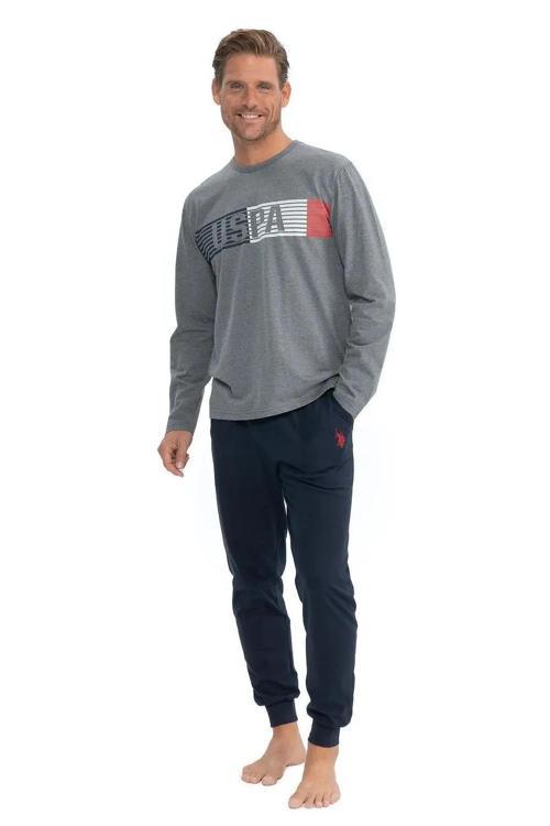 Erkek Yuvarlak Yaka Göğüs Baskılı Pijama Takımı