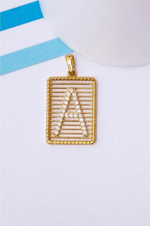 14 Ayar Altın Taşlı Telli A Harf Kolye Ucu