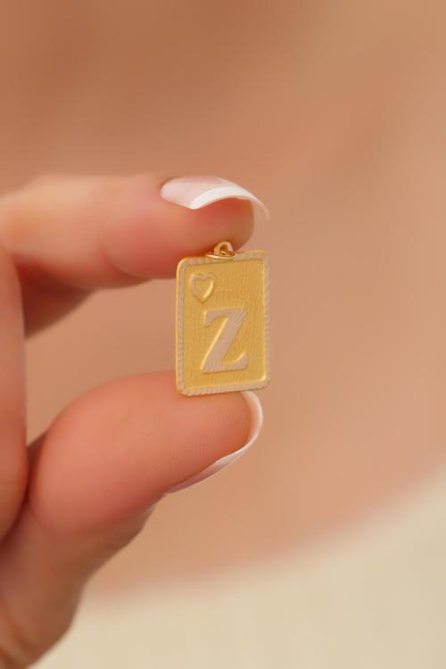 14 Ayar Altın Nostaljik Kare Z Harf Kolye Ucu