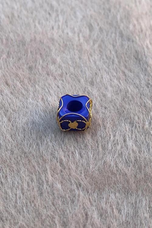 Altın Mavi Kalpli Orta Boy Telkari Hülyam Boncuk