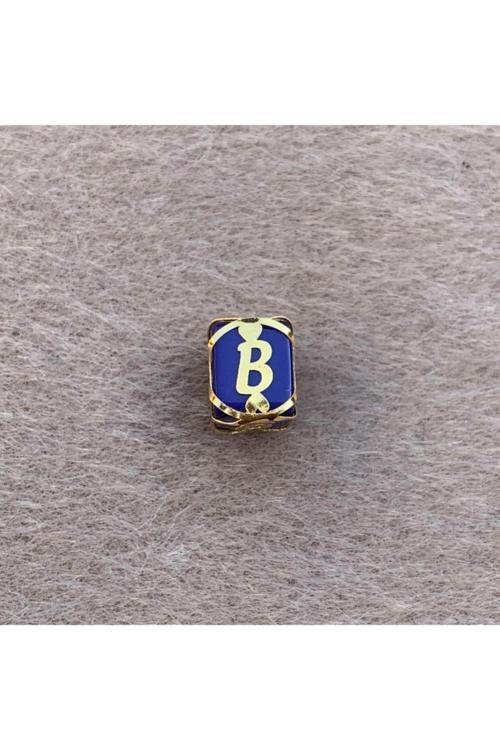 14 Ayar Altın Kafesli Lacivert Boncuk B Harf Kolye Ucu