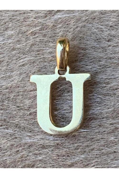 14 Ayar Altın Iki Boyutlu U Harfli Kolye Ucu