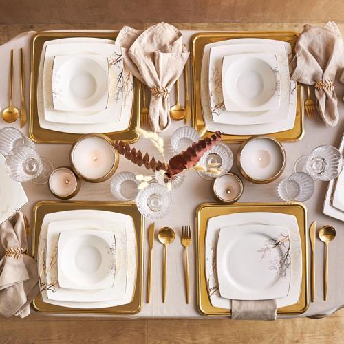 Square Bone Autumn 53 Parça 12 Kişilik Yemek Takımı Gold