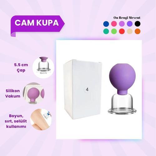 Silikon Vakumlu Cam Yüz Masaj Kupası No:4 Koyu Mor 