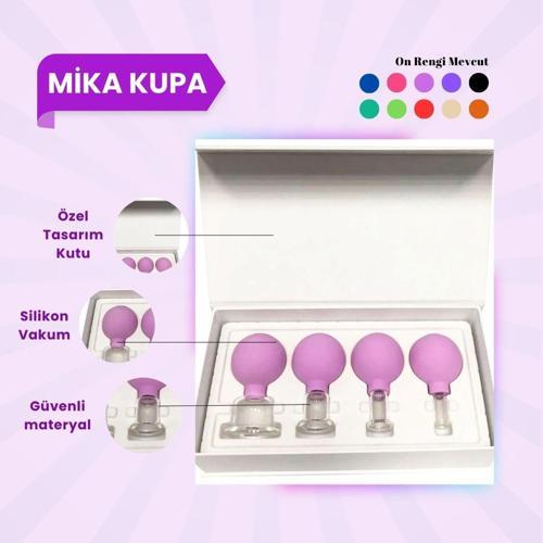 Silikon Vakumlu Mika Yüz Masaj Kupası 4'lü Set Mor