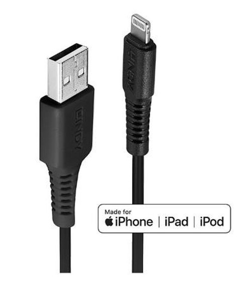 Lindy LIN-31320 1 Mt USB 2.0 to Lightning C89 Erkek-Erkek Siyah Apple Şarj Kablosu