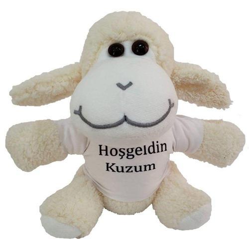 Büro Ev Ofis Oyuncak Hediyesi için Peluş Hoşgeldin Kuzum Tişörtlü Kuzucuk