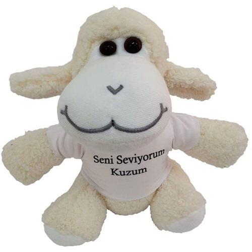 Büro Ev Ofis Oyuncak Hediyesi için Peluş Seni Seviyorum Kuzum Tişörtlü Kuzucuk
