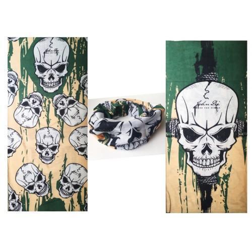 Büro Ev Ofis İnsanı Kostümü için 25x48CM Haki Kuru Kafa Baskılı Buff Bandana