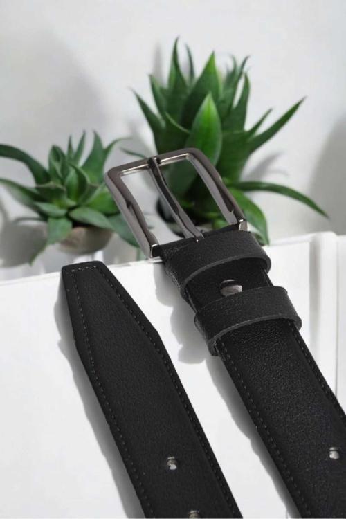 Erkek Siyah %100 Hakiki Deri 3,5 cm Klasik Kemer  Kumaş Pantolon Kemeri 2502636