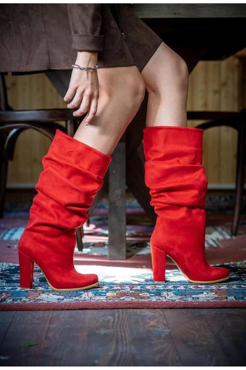 Kadın Moda Kalın Topuk Körüklü Kısa Çizme Şık Tasarım