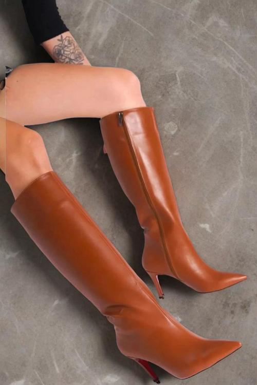 Kadın Elegant Ayakkabı Sivri Burun Kısa Topuklu Çizme Özel Tasarım Abiye Ayakkabı