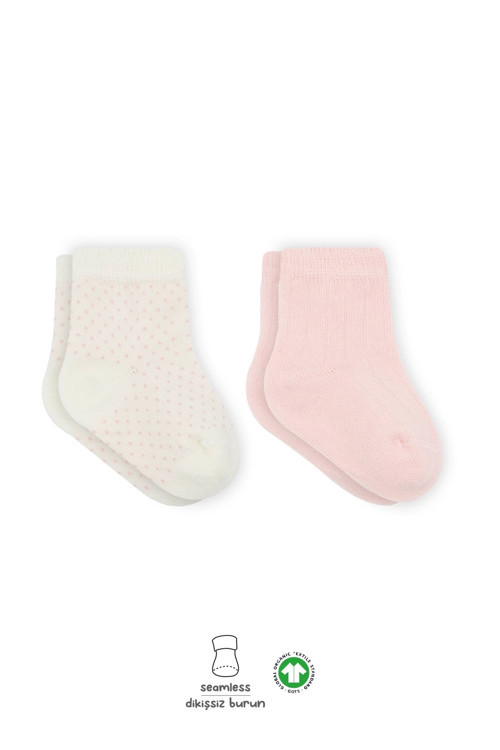 Puan Derby Penye Soket Çorap 2'Li BS10103 Pembe Ekru