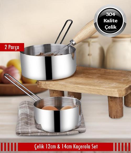 Çelik 2 li Kaçerola Sosluk Sütlük Set 12cm-14cm