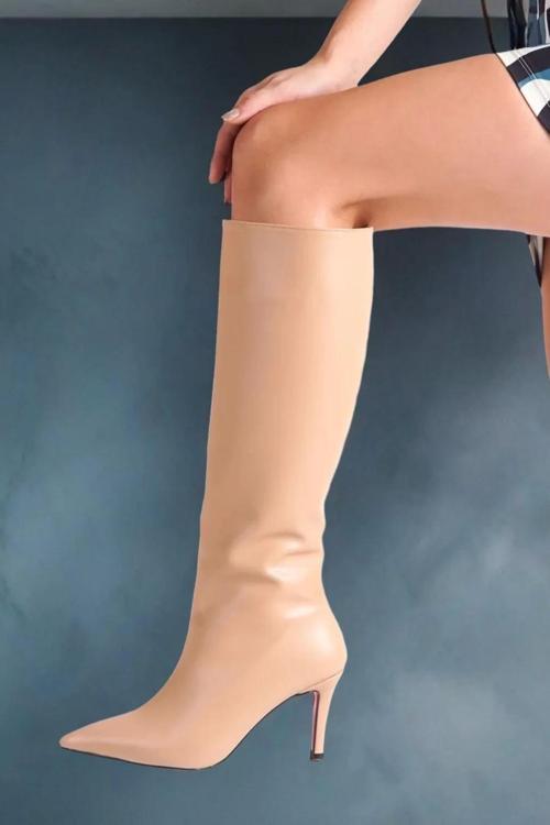 Kadın Elegant Ayakkabı Sivri Burun Kısa Topuklu Çizme Özel Tasarım Abiye Ayakkabı