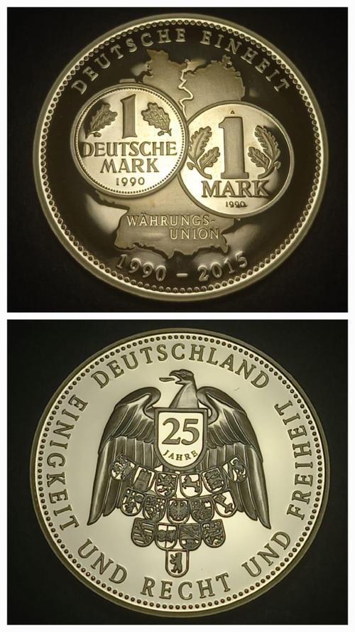 1990-2015 Almanya 1MARK 25.Yıl ParaBirliği Hatıra Madalyon 28Gr 40mm Sertifikalı