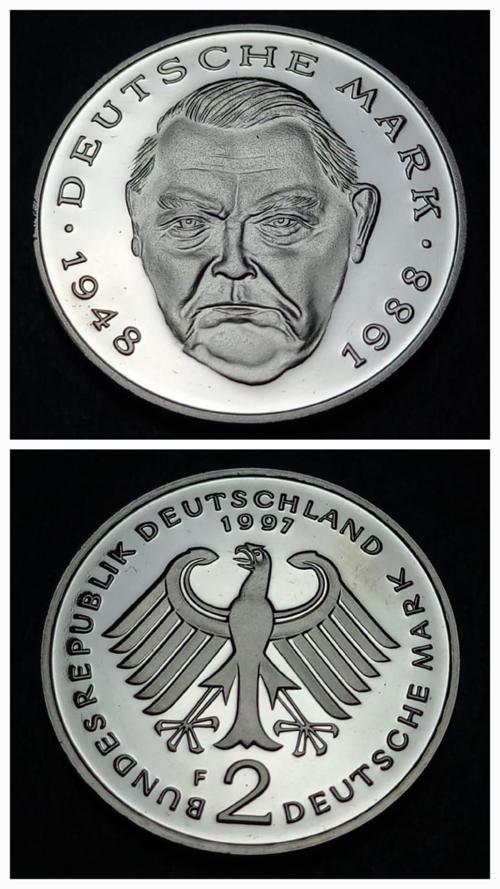 783ced6dbced 1997 Almanya 2Mark Prof Baskı Ludwig Erhard. 40.Yıldönümü eski para