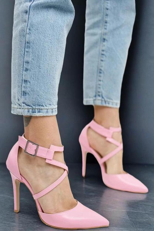 Kadın Çapraz Tokalı Topuklu Ayakkabı Sivri Burun Şık Stiletto