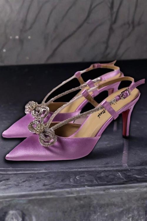 Kadın Elegant Ayakkabı Taş Detaylı Topuklu Ayakkabı Stiletto Özel Tasarım Abiye Ayakkabı