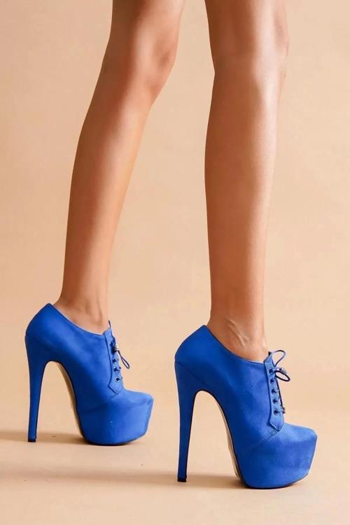 Kadın Elegant Ayakkabı Bağcıklı İnce Topuklu Platform Bot Özel Tasarım Abiye Ayakkabı