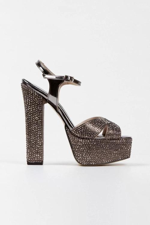 Kadın Moda Şık Gold Ayna Full Taşlı Klasik Köşe Kalıplı Kalın Düğün Nişan Gece Abiye Ayakkabı