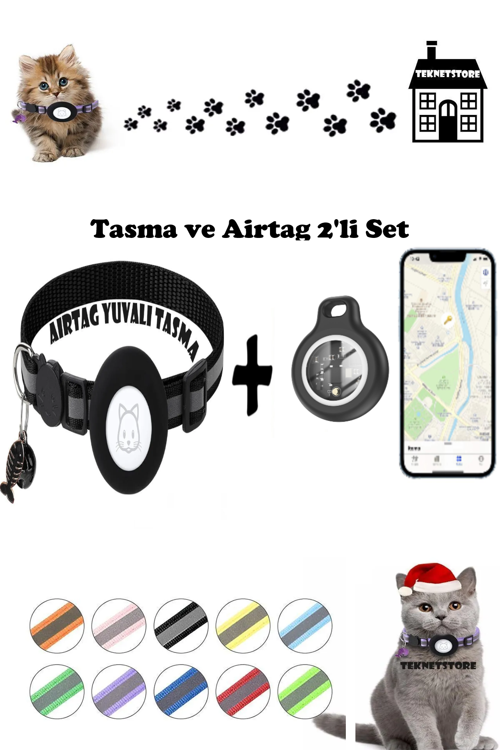 Takip Cihazı ve Airtag Yuvalı Kedi Tasması 2'li Set Ios Uyumlu Boyun Tasması GPS
